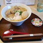 中華そば 麺ノ花 - 雲呑中華そば塩、追加で麺大盛り、味玉