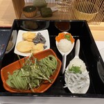 茶想 もりた園 - 軽食：茶そば/手毬ご飯いくら-/手毬ご飯しらす-／塩おかき／塩こんぶ