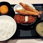 Matsunoya - 超厚切りロースかつ＆有頭大海老フライ定食（2尾）