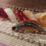 鮨 なかや - 関鯵、帆立、鮪赤身、鮪中トロ、いか、鯛