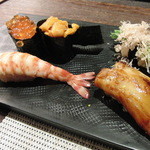 鮨 なかや - いくら、うに、芽ねぎ、穴子、海老(蒸)