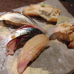 鮨 なかや - 小肌、穴子(塩)、煮蛤、関鯖、真鯛昆布〆