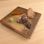 Ginza Tsukasa - 自家製カラスミ、あん肝、シャコ