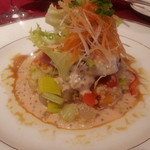 リバージュ イソヤマ - 【前菜】海幸とクスクスのサラダ  粒マスタードとオロールソース