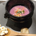 北新地 黒猫 - ムラサキ芋のスープと自家製ポップコーン