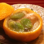 日本料理 吟 - ふぐの白子の柚子釜蒸しアップ