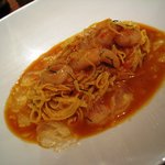 イタリアン レストラン ピンナピンナ - 手打ちタリオリーニ・甘エビの冷製ガスパチョ仕立て・トマトのジュレ添え