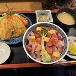 Washoku Uosaji - 海鮮ばらちらし丼、アジフライ単品