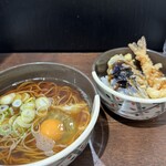 Sobadokoro Oohashiya - ■天丼セット生玉子¥770