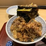 一心金子 はなれ門前 - 「大かき揚げ天丼」　海苔天ぷら