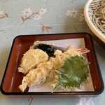 Jindaiji Soba Aokiya - 天ぷらは海老、大葉、さつまいも、茄子でした('24/01/10)
