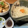 佐和 - 釜玉うどんとミニ鶏天丼（旨辛ラー油ダレ）のセット（¥1,000税込）