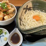 Sawa - 釜玉うどんとミニ鶏天丼（旨辛ラー油ダレ）のセット（¥1,000税込）