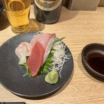 天ぷらとワイン大塩 - お刺身3点盛り（鯛、カンパチ、マグロ）