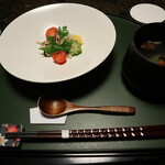 花かんざし - 食前温スープ、切り干し大根の冷菜