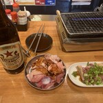 230868516 - お任せ四種と瓶ビール赤星