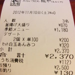 たらいうどん椛や - 2012年11月。お会計。