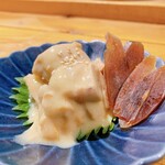 SAKE NERD - あん肝の白味噌仕立て 奈良漬添え