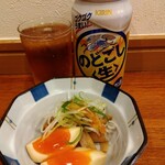 俺の中華たなか家 - 先着は「のどごし生」(^^)d　サービスおつまみは「味玉＆メンマ白髪葱トッピング☆」待機しているお客様が３名様いらしたので「のどごし生」を追加しました(^_-)-☆(笑)