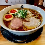 麺屋 夢風 - 　　木桶醤油らぁめん大盛り　　　　　　　　　　　　　　　　　　　　　　半熟味付け玉子トッピング1,300円