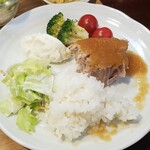 キッチン ブルー グローブ - 再びご飯、サラダをワンプレート