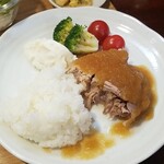 キッチン ブルー グローブ - ご飯を乗せて、ソースを吸わせます