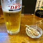 さか町 鳥光 - 砂ずりの付き出しとビール