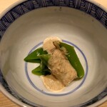 温石 - スナップエンドウの胡麻酢掛け