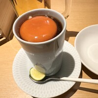 鶏料理 清水 - 新鮮な黄身醤油漬けの茶碗蒸し