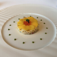 ドミニク・ブシェ・キョート・ル・レストラン - 蟹とセロリのレムラード　マンゴー　いくら　キャビア乗せ