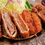 ひょうたん - 外側がカリッとした衣で、内側はピンク色のレアの状態