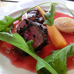 手打ち蕎麦とフレンチの やな木 - ＜2013年12月＞千屋牛とベルギー産鴨肉のロースト、ラズベリーとビーツ風味の赤ワインビネガーソース