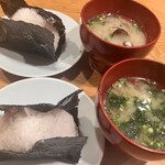 Nitakiya Kinsai - おにぎり明太子350円、おみそ汁あさり450円
                        味噌焼おにぎり400円、おみそ汁のり450円