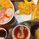 江戸前 天丼 はま田 - 本鮪中トロの海鮮丼と天盛りセット