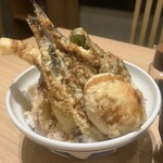 博多天ぷら たかお - いわし天丼（銚子産いわし2枚･ささみ･煮玉子･野菜4種）￥1,400接写