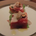 レストランよねむら - 平目と洋梨、イベリコハムのサラダ