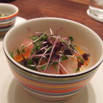 レストランよねむら - 甘エビ、からすみ、蛸、青海苔・わさびのソース