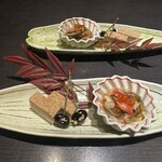上野 京料理と個室和食 嵐山 - のし鶏、黒豆、蟹いくら松前漬け