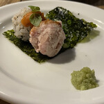 炭火とワイン - 河内鴨ネギトロ＆生雲丹寿司