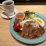 むさしの森珈琲 - リブステーキロコモコプレート + コーヒー
