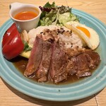 むさしの森珈琲 - リブステーキロコモコプレート