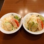 洋食喫茶かまた - と、いうことは、、、❔
            後で現実を知ることになった❔(笑)
            
            ◯サラダ
            2つのメニューを頼んだので
            当然❔サラダも2つ、やって来ちゃったよねえ❔（笑）
            
            市販の胡麻ドレッシングが掛けられていた