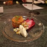 Restaurant Avant - 信州ｻｰﾓﾝﾏﾘﾈとﾍﾟﾙｼｬｰﾄﾞのﾐﾙﾌｨｰﾕ仕立て フヌイユのヴィネグレットで