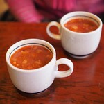 炭火ハンバーグ 肉焼き亭 - セットのスープ（具沢山ですごい美味しいミネストローネ）