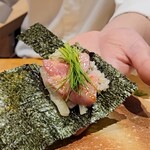 鮨 富かわ - 追加をした 大トロ たくあん 手巻き 大トロの脂がものすごかった