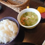 ステーキ M - ご飯,お味噌汁,香物♡(人*´∀｀)