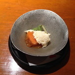 焼鳥 市松 - 酒粕の杏仁豆腐にオレンジソースとチーズ