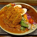 Curry Labo Tokyo - あいがけカレー(松阪牛インドとスパイシーチキン)にロースカツをトッピング