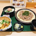 スパメッツァ仙台 竜泉寺の湯 - 小海老と茄子のおろしつけ蕎麦とミニネギトロ丼