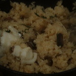 ぼうの - 真鯛と茸の鉄鍋ご飯をかき混ぜて